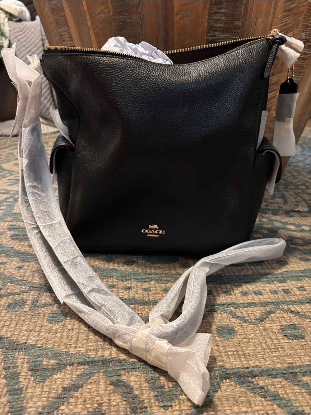 Coach Black Pebble Leather Shoulder Bag with Gold Hardware